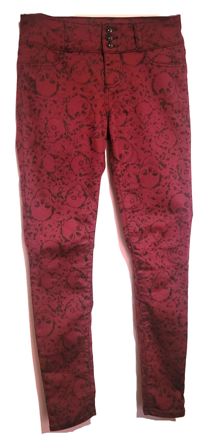 Women's wine jeans with skull design Skinny Jeans
