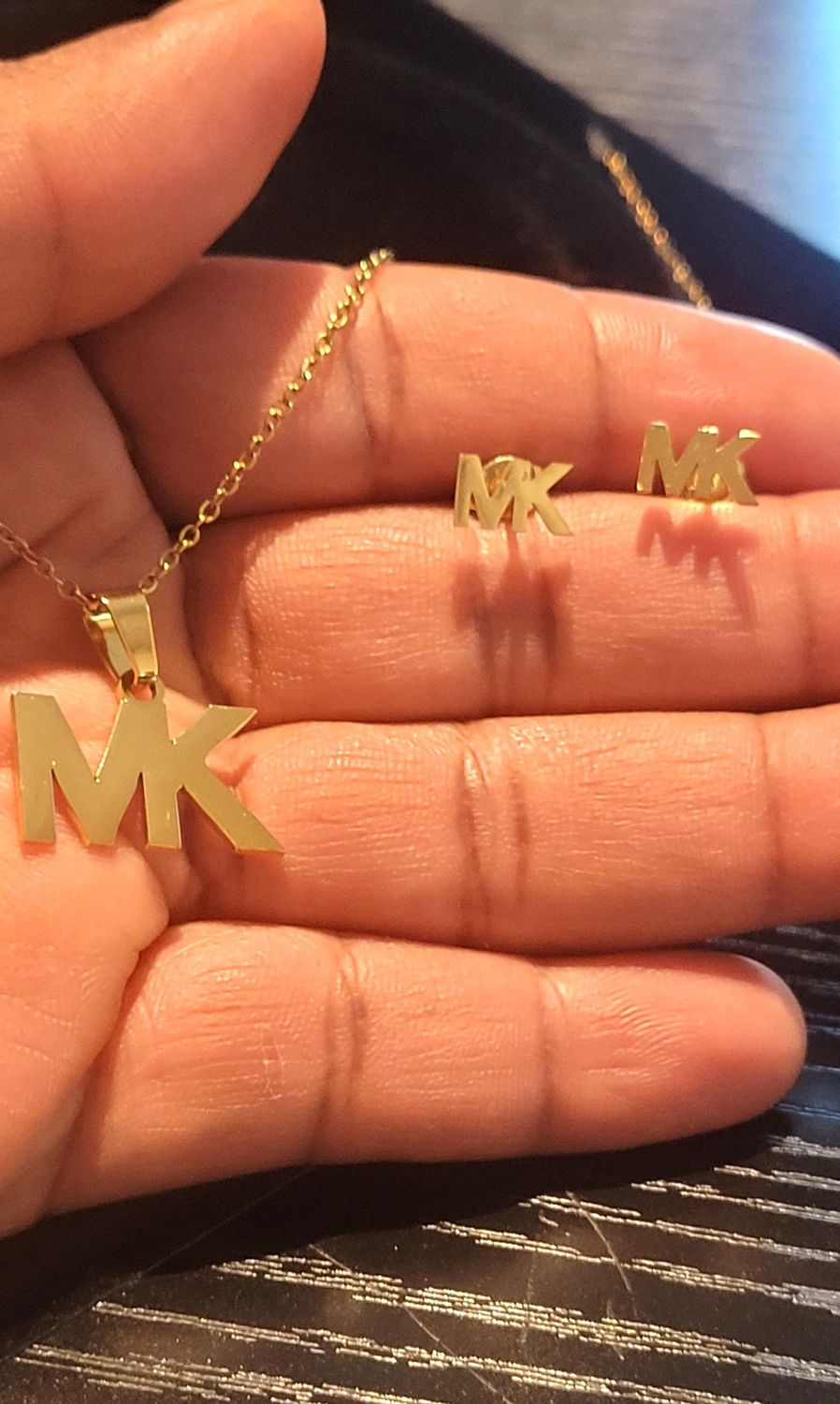 Michael Kors 14K Gold Earrings and pendant with necklace MK Logo Stud Luxury Trendy Chic NWT  Michael Kors