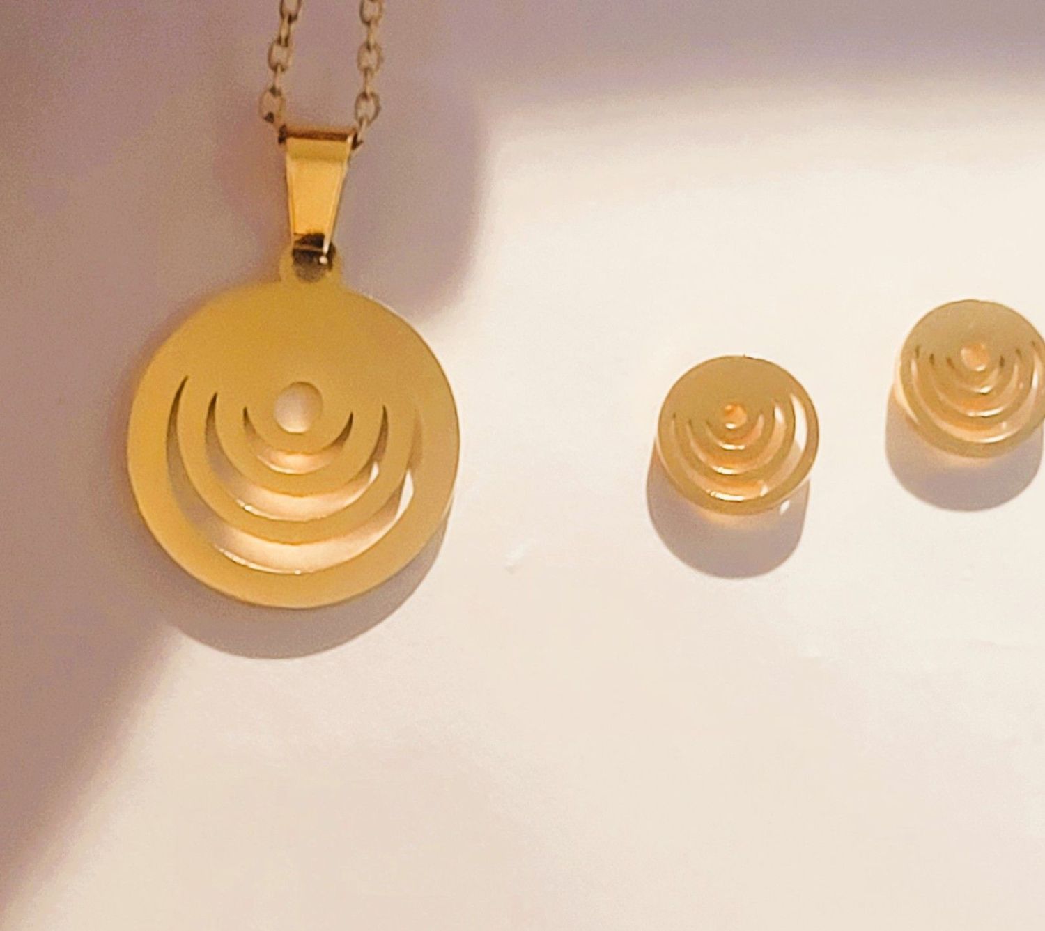 Gold Spiral Necklace Set with Earrings, Stainless Steel, Gift for Her