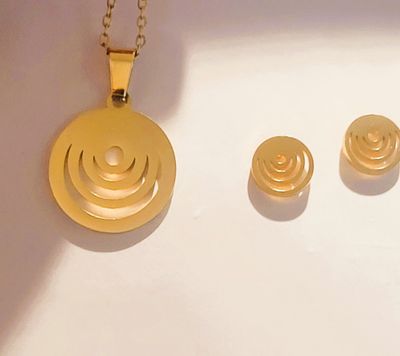 Gold Spiral Necklace Set with Earrings, Stainless Steel, Gift for Her