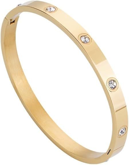 18K Gold Plated Love Friendship Bracelet with Cubic Zirconia Stones Bangle Cuff Best Gifts with Crystal for Mother's Day Valentine's Day Wedding Couples and Birthdays