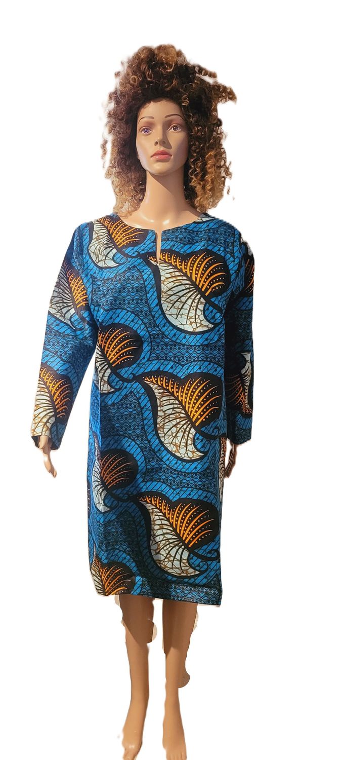 African Dresses for Women Ankara Print Long-Sleeve Dress with pocket Dashiki Casual Party Wedding with Scarf
