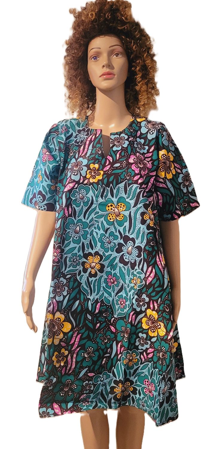 African Dresses for Women Ankara Print Short-Sleeve Dress Dashiki Casual Party Wedding with Scarf