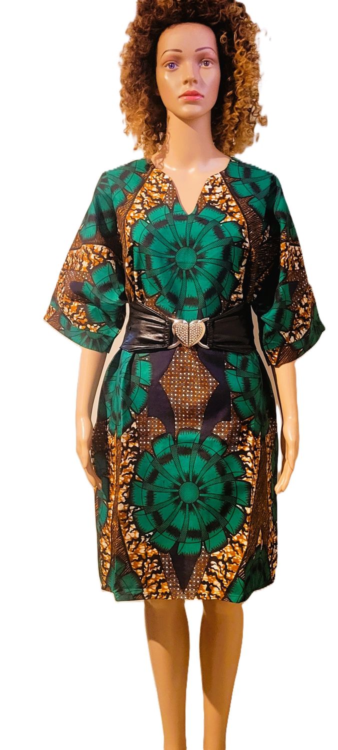 African Print for Women Ankara Print Short-Sleeve Dress kneel length Dashiki Casual Party Wedding Gown dress without belt with pocket