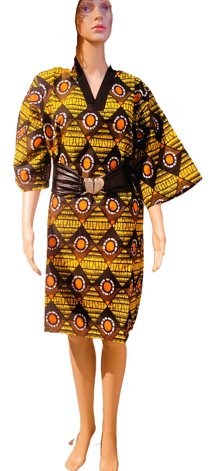 African Print for Women Ankara Print Short-Sleeve Dress kneel length Dashiki Casual Party Wedding Gown dress without belt