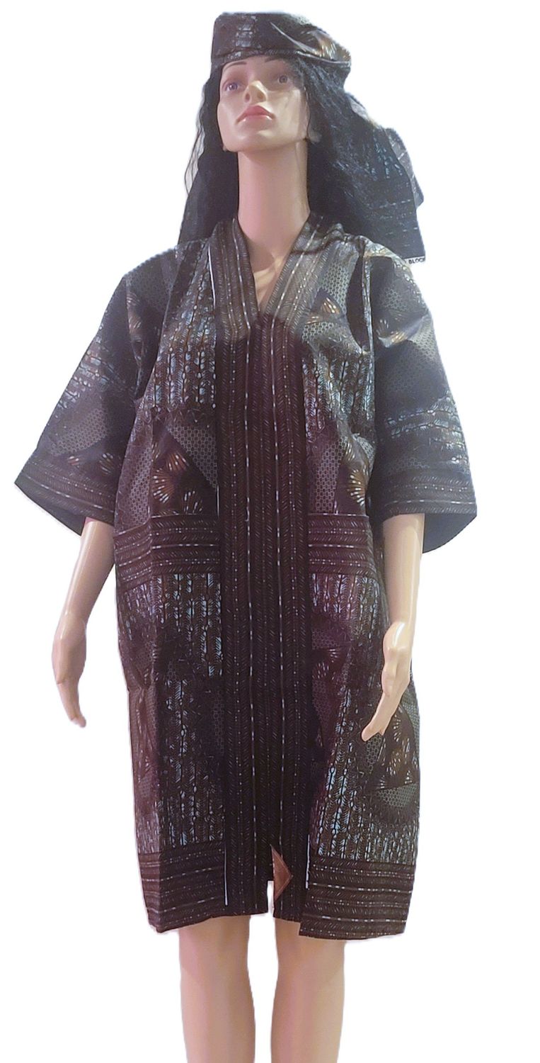 African Print Outfit V Neck Front Pocket Women Ankara Top Shirt Dress with Scarf