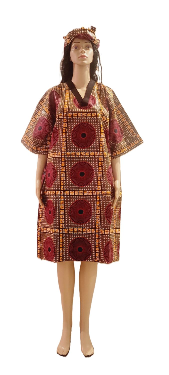 African Wax for Women Ankara Print Short-Sleeve Dress Over kneel length Dashiki Casual Party, Wedding, Gown, Dress with Pocket
