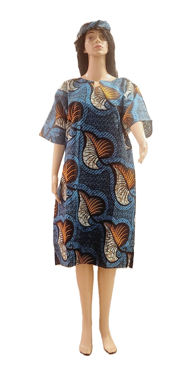 African Print Wax for Women Ankara Print Short-Sleeve Dress Over kneel length Casual Party, Wedding, Gown, Dress
