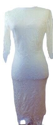 Women's Elegant Floral Lace Round Neck Short Sleeves Cocktail Party Bodycon Knee Length Dress SIZE 2