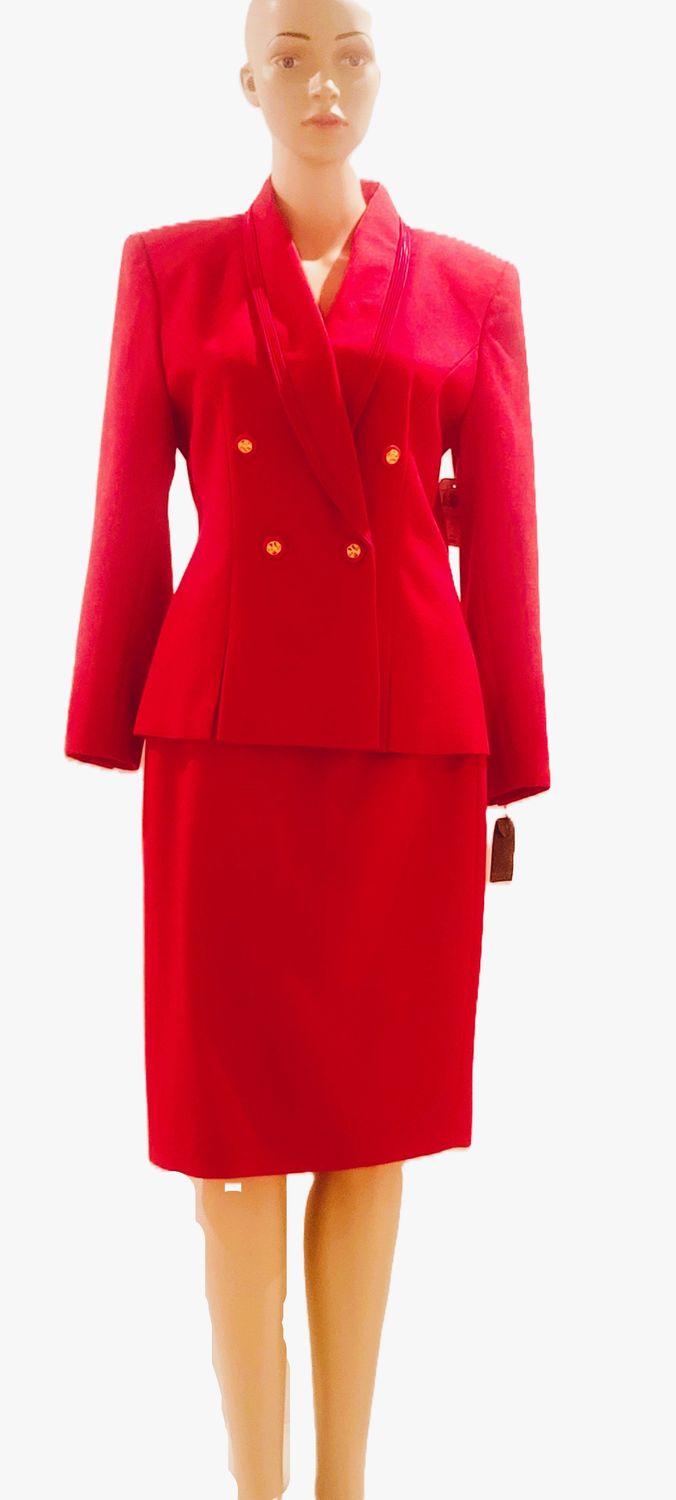 Kasper Red Women 2 Piece Business Suit Elegant Blazer Jacket and Skirt Sets Work Formal Office Clothes Suits