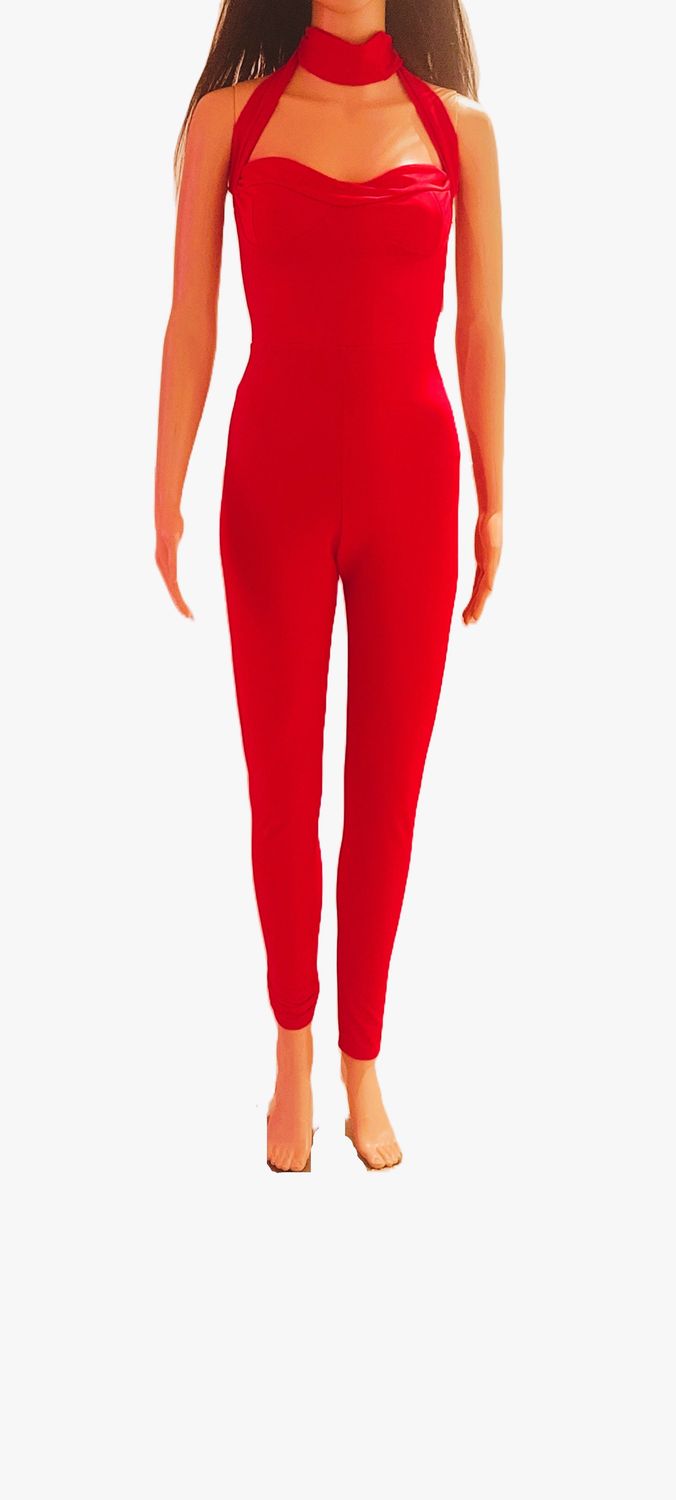 Red Night Boohoo Strappy Neck Summer Halter Jumpsuits for Women Casual Zip Closure Sleeveless Stretch Bodysuit Beach Long Boho pencil Leg Rompers