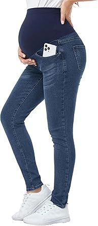 Women's Maternity Jeans Over Belly Skinny Stretchy Denim Pants Comfy Slim Pregnancy Pants