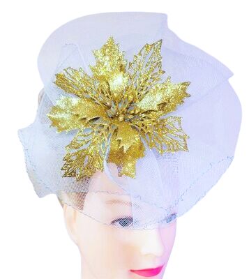Fascinators Hat Women's/Girl's Flower Feather Veil Headband Tea Party Church Wedding Cocktail Headwear with Clip/band Color: Powder Blue and Gold