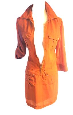 MG Newyork Solid Color Shift Silk Powder brown with 2 chest pockets Evening Gown Lady Trendy 3/4 Sleeve Summer School Dress Front Half zip Dress Fit Polyester Quarter Zip Cozy Gown