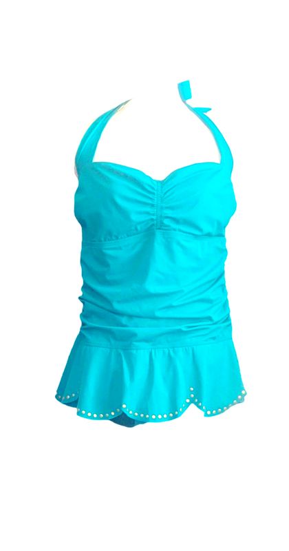 Womens Swimming & Beach Wear In One Piece Beach Wear Dress For Women Design swim With Gold Clips on, Ruffled Hem Swim dress Ruche Bathing Suit Dress Swimwear/spa /beach wear
