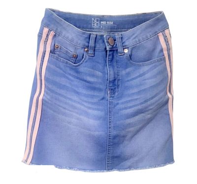 Jean Skirt for Women Skort Raw Hem Stretch Casual Denim Skirt with pink stripe by the side