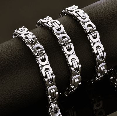 9mm Wide 316L Stainless Steel Bracelet Byzantine Link Chain Bracelet for Men Women Boys Water Resistance Colors - Silver Length 7.5 inches