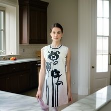 Ladies' short sleeve summer Knee length black and white stretchy Gown