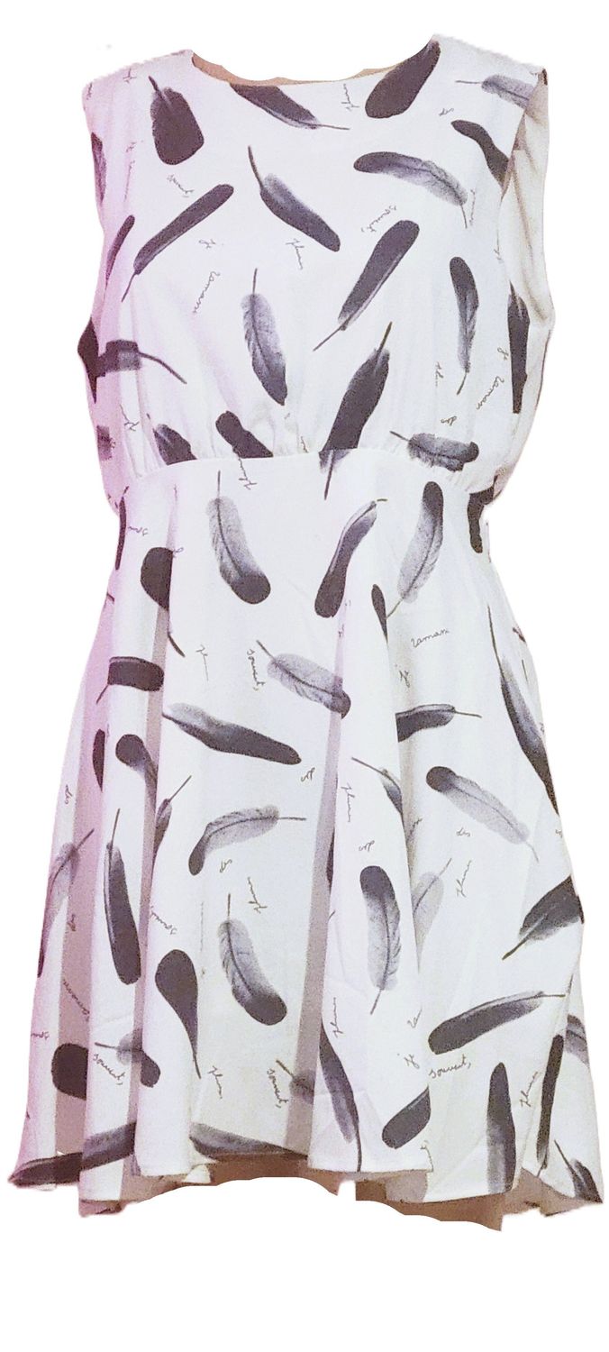 Women Summer Dresses Sleeveless Casual Office Midi Dres, white, with leaf design Gown Dress