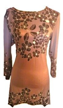 Lily by Firmiana Grey and Black Flowery/floral three-quarter sleeve side tail Tunic Top Gown