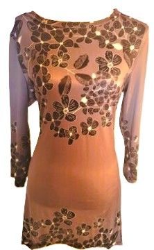 Lily by Firmiana Grey and Black Flowery/floral three-quarter sleeve side tail Tunic Top Gown