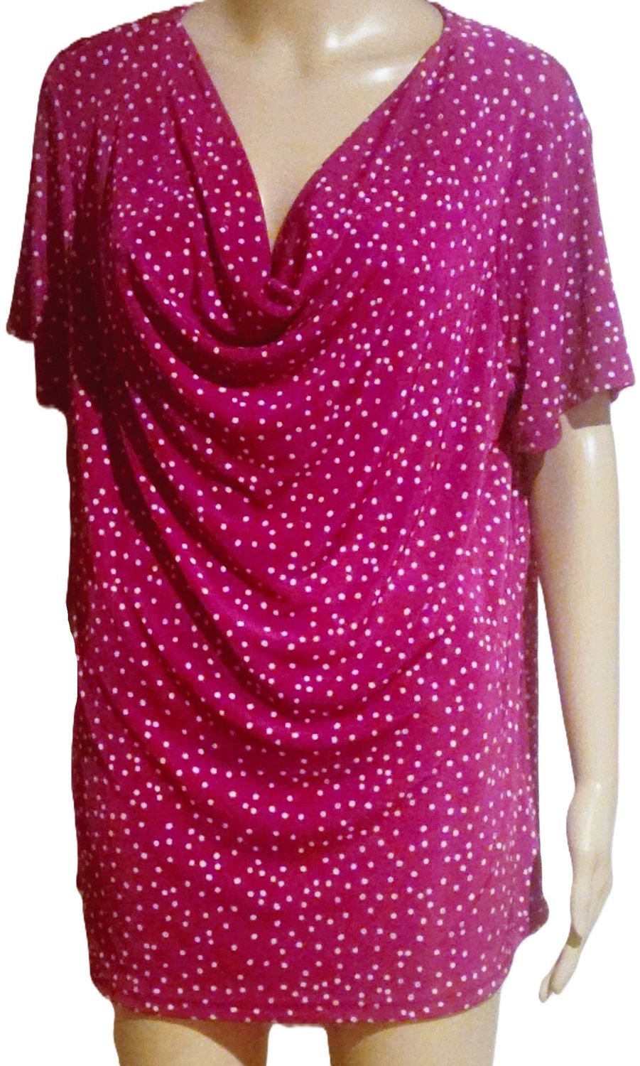 Women's Plus Size Slinky Tees Spring Polka Dot Short Sleeve Drap front Neck Casual Shirts Blouses Tops Size 1X
