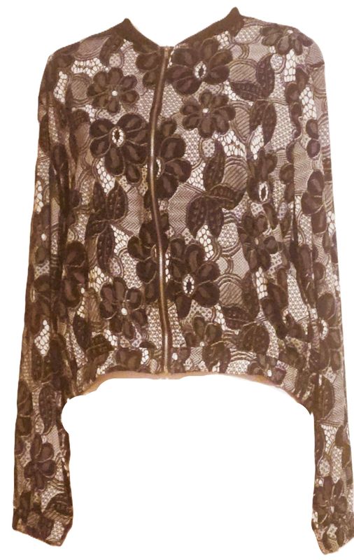 Women's Black Bomber Flowery Jacket Casual Coat Zip Up Spring Fall Clothes with Pockets