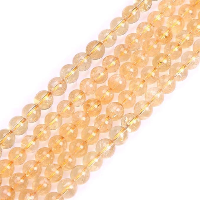 GEM-Inside Natural 8mm Yellow Citrine Gemstone Losse Beads Round Energy Stone Power Beads Bracelet Elastic Jewelry