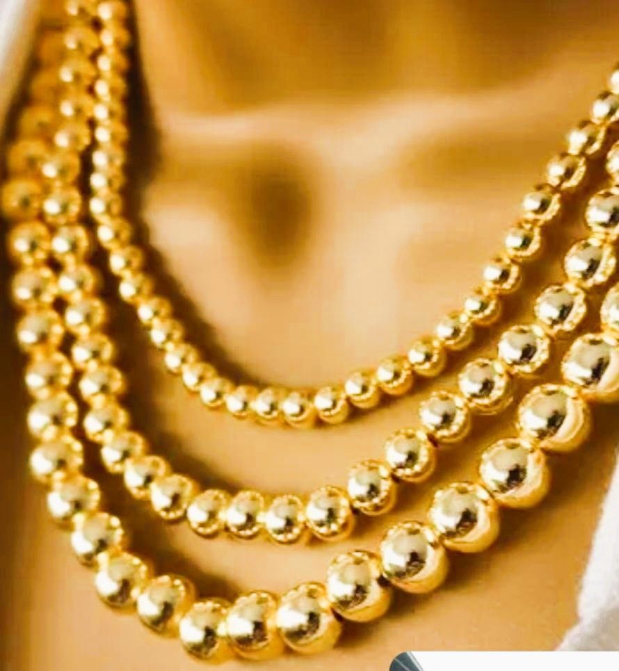 14K Gold 6mm Beaded Bracelet for Women | Stackable Gold Bead Bracelet | Adjustable Dainty Gold Jewelry