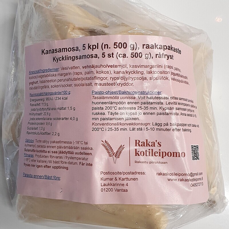 Kanasamosa (laktoositon), raakapakaste, 5 kpl