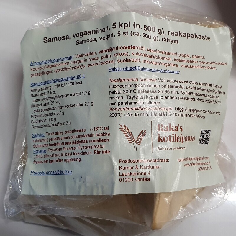 Gobi-samosa (vegaani), raakapakaste, 5 kpl
