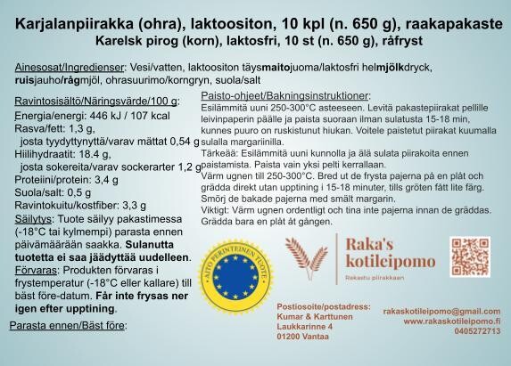 Ohrapiirakka 10 kpl, raakapakaste (laktoositon)