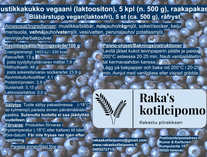 Mustikkakukko (vegaani), raakapakaste 5 kpl