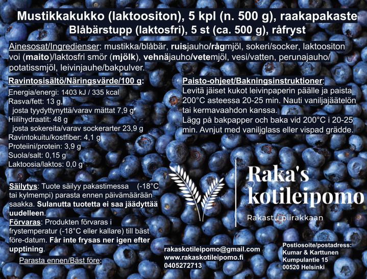Mustikkakukko (laktoositon), raakapakaste 5 kpl