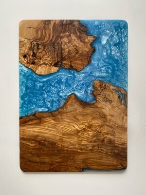 Olive wood with mountain river blue resin board