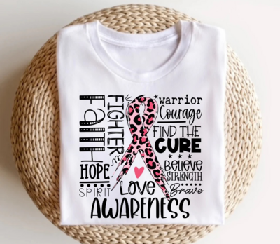 Leopard Pink Cancer Ribbon Graphic Tee