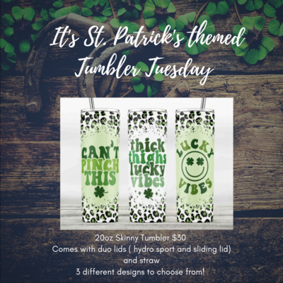 St. Patrick's Themed 20oz Skinny Tumbler with Duo Lids and Straw