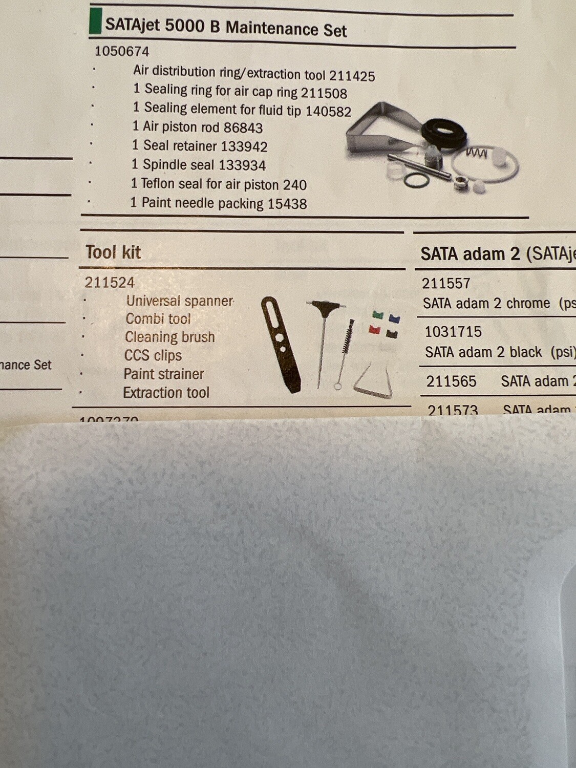 SATA JET 5000 Series Factory Packed tool kit