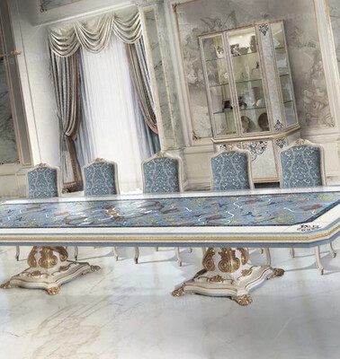 Neoclassical Marquetry Luxury Dining Table Set