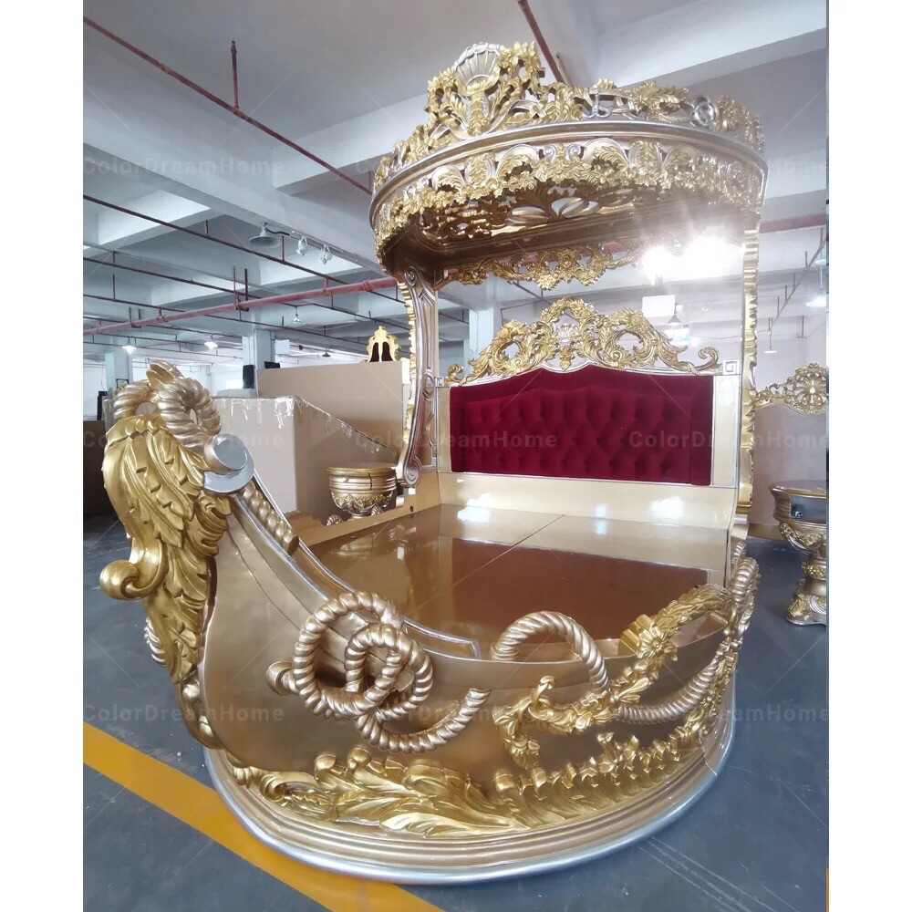 Luxury Antique Golden Boat Bed 