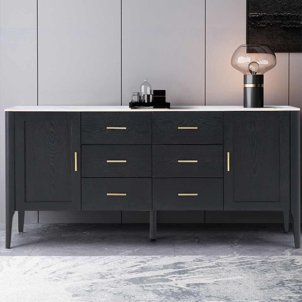 Black Sideboard Buffet Marble Top Drawers