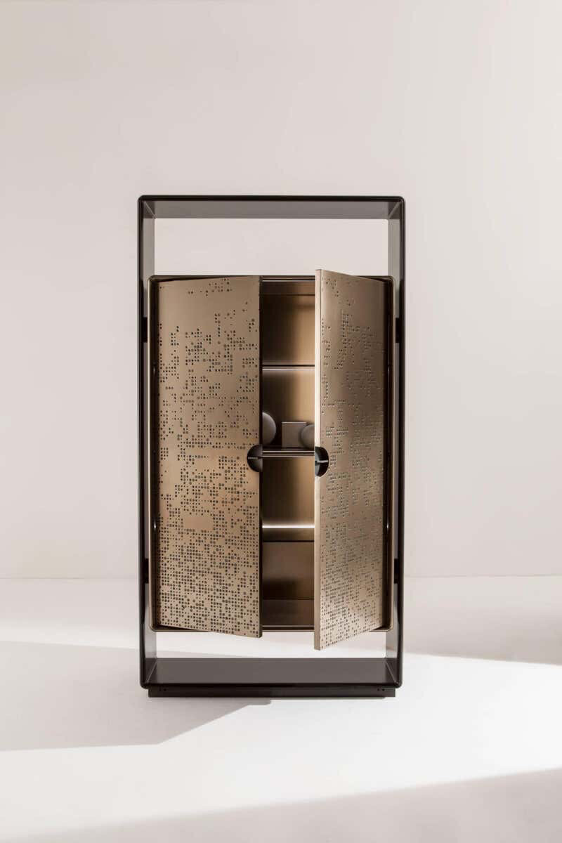 Modern Tall Cabinet in Bronze Liquid Metal