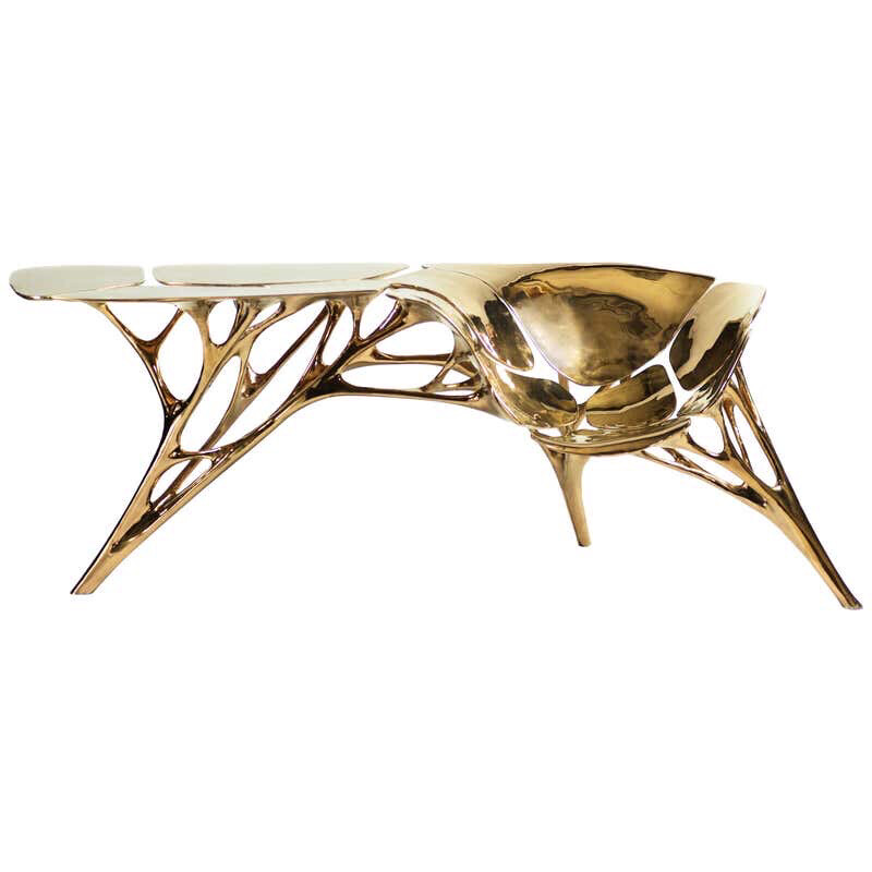 Golden Brass Lotus Console Table