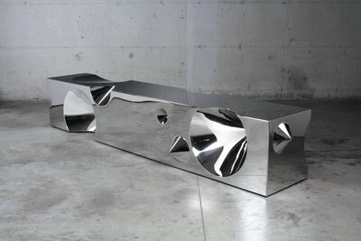Modern Abstract Mirror Steel Cones Bench