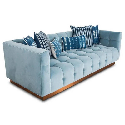 Modern Style Blue Velvet W/Copper Sofas