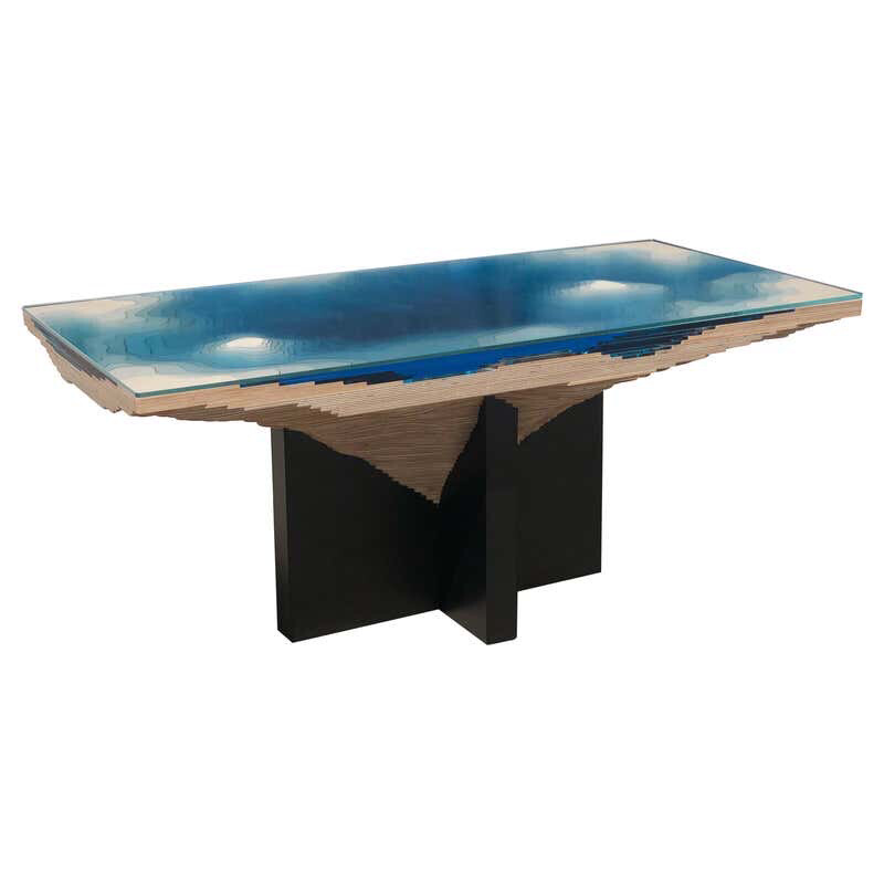 Modern Rectangular Birch Wood & Glass Dining Table