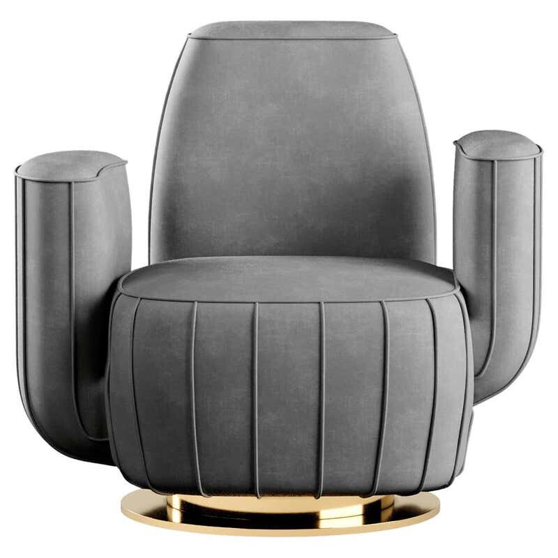 Armchair Cactus Shape with Gold Swivel Base