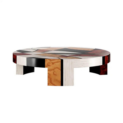 Modern Round Coffee Marquetry Wood Table