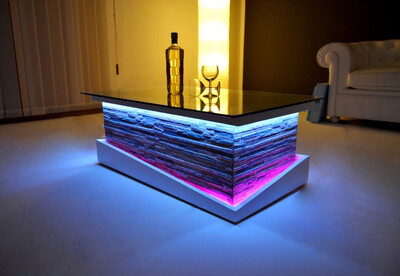 Stone model coffee table with led lights 
