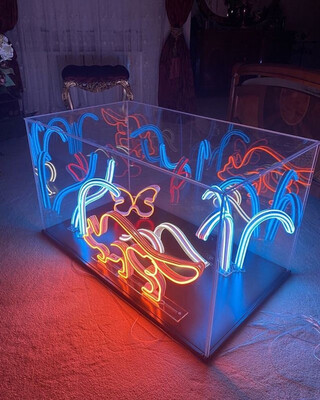 Acrylic Table With Neon Decor 